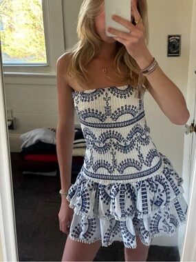 Strapless Dress blue + white